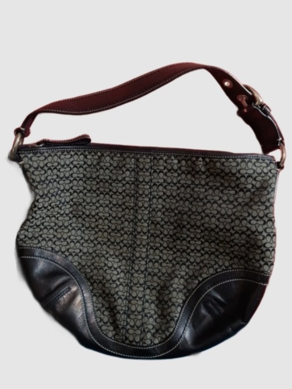 Coach Signature Canvas Hobo in Beige with Dark Brown Leather Trim